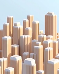 Poster - A minimalist rendering of a city skyline with buildings in muted peach tones.