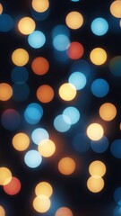 bokeh effect showcasing a collection of out-of-focus light spots against a dark background. The lights vary in size and color,  featuring hues of blue, orange, and yellow