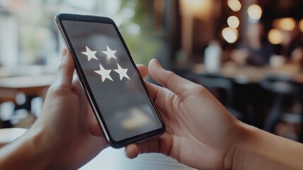 Poster - Smartphone screen showing customer reviews with star ratings. Emphasizing the importance of feedback in business settings.