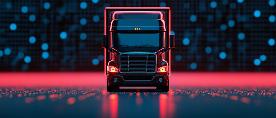 Poster - Futuristic truck design with neon lights on a dark background.