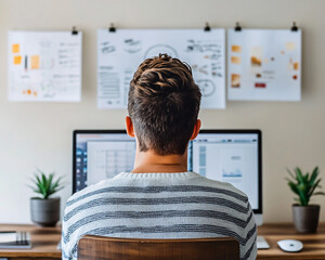 Poster - Man working at a desk with computer and documents visible.