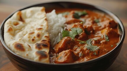 Wall Mural - Delicious Indian Curry with Naan Bread