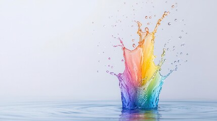 Colorful water splash, vibrant hues against a white isolated background.