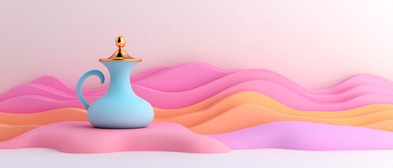 Poster - Stylish blue jug on soft pastel colored background.