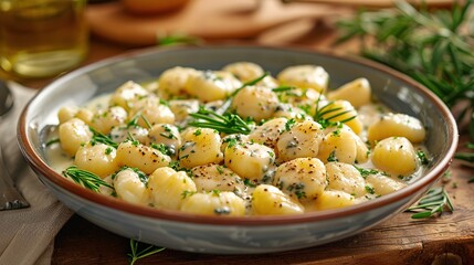 Canvas Print - Gnocchi with Creamy Sauce and Rosemary