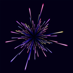 Poster - Neon stripes in the form of drill, turns and swirl. Illustration of high speed concept. Image of speed motion on the road. Abstract background in blue and purple neon glow colors