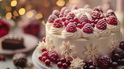 Wall Mural - Snowy Raspberry Cake for Christmas