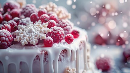 Poster - White Cake with Red Berries and Snowflakes