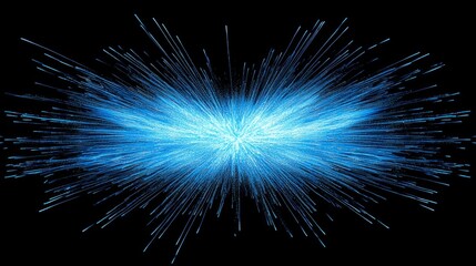 Fototapete - An enchanting display unfolds as vibrant blue particles explode outward, creating a mesmerizing cosmic effect against a stark black background