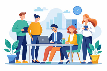 group of people working together, work talk and discussion vector set illustration