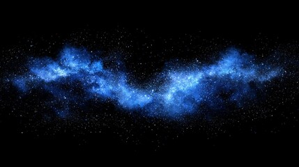 Aufkleber - A breathtaking eruption of blue particles bursts forth, illuminating the dark expanse with radiant energy. The particles disperse dynamically, creating a cosmic theme.