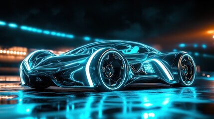 Wall Mural - Futuristic Sports Car Glowing in the Night