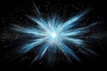 Fototapete - A vibrant explosion of blue particles originates from a brilliant core, scattering glowing trails and cosmic dust in all directions, creating a stunning visual experience.
