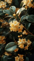 Wall Mural - Close-Up of Delicate White Flowers with Green Leaves