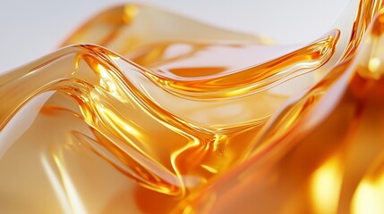 Poster - Translucent amber waves glisten under soft lighting, showcasing fluid shapes and intricate textures in a modern design setting