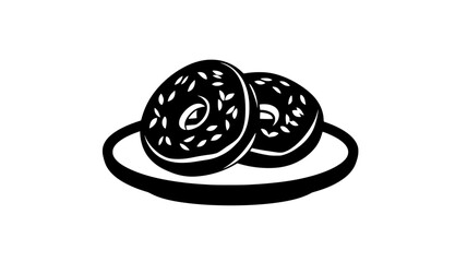 Wall Mural - Round plate with a bagel sliced in half, spread on both sides, food illustration vector