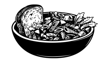 Pasta salad with a variety of vegetables in a bowl, food illustration vector