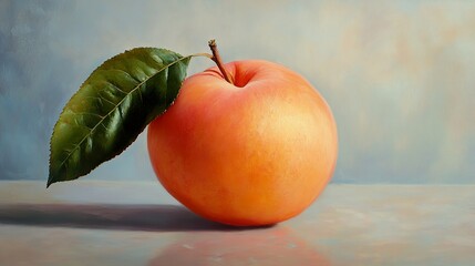 Sticker - A Single Red Apple with a Green Leaf - Still Life Photography