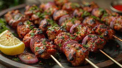 Poster - Grilled Chicken Skewers with Red Onion