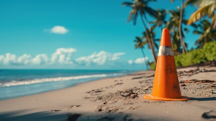 Traffic Cone on Tropical Beach