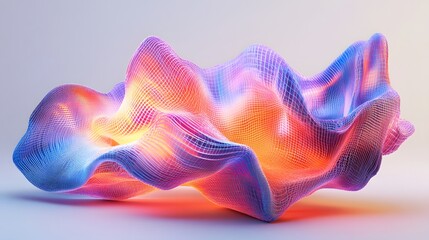 
A surreal 3D model with UV maps projected across its surface, displaying vivid textures as if flowing over the object, transitioning between smooth gradients and sharp transitions across edges
