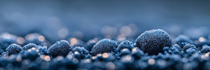 Wall Mural -  A tight shot of numerous small, blue ice balls atop a mound of snowflakes