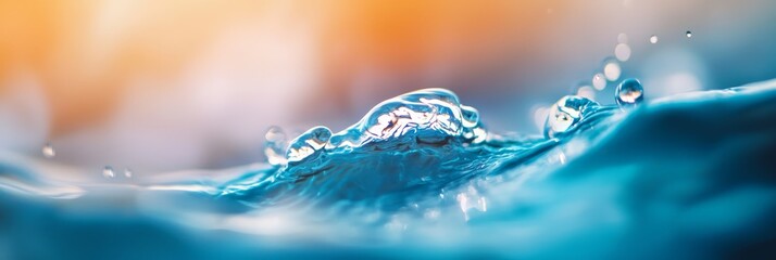 Poster -  A tight shot of a water droplet, with a blurred backdrop of intermingling water and sky