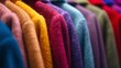 © prime stock - Close-up of a row of colorful sweaters hanging in a store, showcasing a variety of textures and colors.