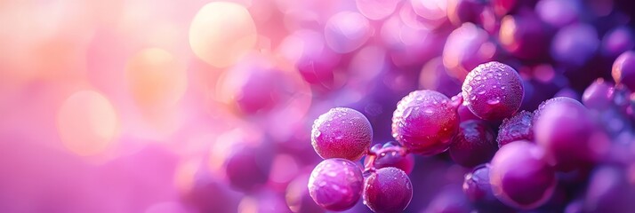 Wall Mural -  A tight shot of numerous violet blossoms, adorned with droplets of water on their petals