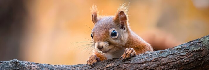  A squirrel, startled, gazes at the camera from a tree branch with wide-eyed surprise