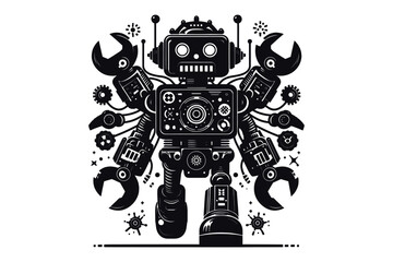 Robot silhouette vector illustrations