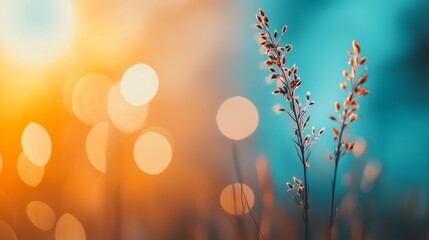 Wall Mural -  A clearer image of a plant against a distinguished background of blue, yellow, and orange hues