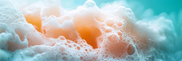 Poster -  Close-up of blue and white background with orange center, featuring bubbles and water bubbles