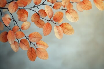 Subtle autumn leaf shapes in light brown and soft amber. 