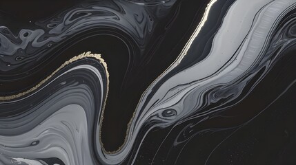 Abstract Black  White  and Gold Liquid Marble Texture Background