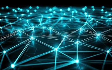 Poster - Abstract representation of interconnected networks featuring glowing blue lines on a dark background in an artistic digital design