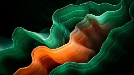 Sticker - Wavy pattern in green, orange, and white hues on a black backdrop with text space