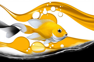 A yellow fish with white stripes swimming in a sea of yellow. The fish is the main focus of the image, and the yellow background creates a sense of warmth and energy