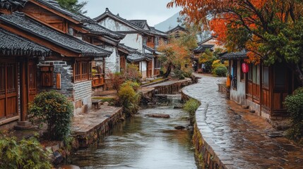 Poster - Serene Canal Pathway in a Traditional Chinese Village