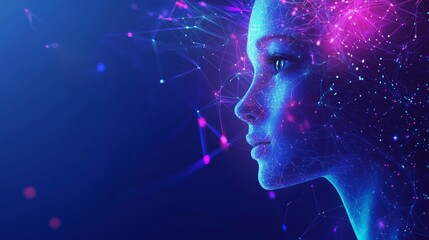 Aufkleber - A glowing digital figure with interconnected lines and vibrant colors radiating in a dark background, symbolizing advanced technology exploration