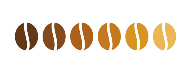 Wall Mural - coffee beans selection of roast level. png illustration.