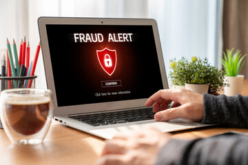 Poster - cyber security software show alert of cyber attack for protection snugly. danger from virus, phishin