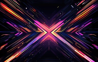 Poster - Vibrant abstract design featuring dynamic lines and geometric shapes with a neon color palette and dark background
