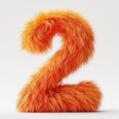 3D number 2 with orange fur texture realistic modern design, soft lighting, white background. 