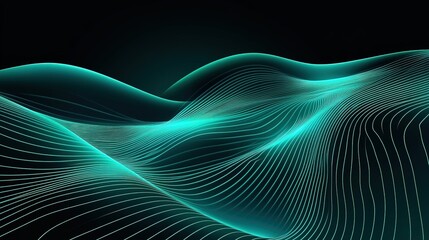 Abstract digital waves with luminous green lines flowing elegantly against a dark background create a serene and modern atmosphere