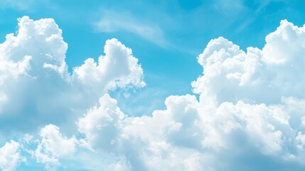  Blue sky with white clouds; a plane flies above