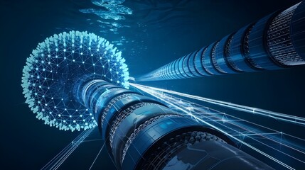 Futuristic Network Connections Underwater with Blue Abstract Technology Design