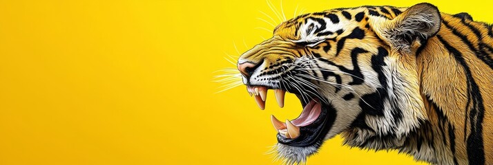  A tiger with its mouth open widely