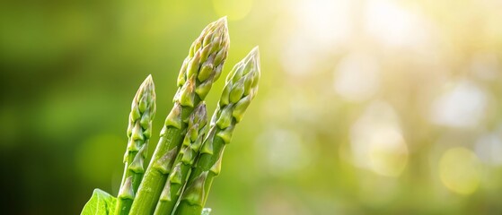 Sticker -  green asparagus stalk against a hazy backdrop of verdant leaves and sunlit bokeh