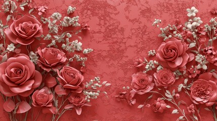 This is an exquisite design featuring red roses and floral designs against a textured background, perfect for decorating or creating something creative